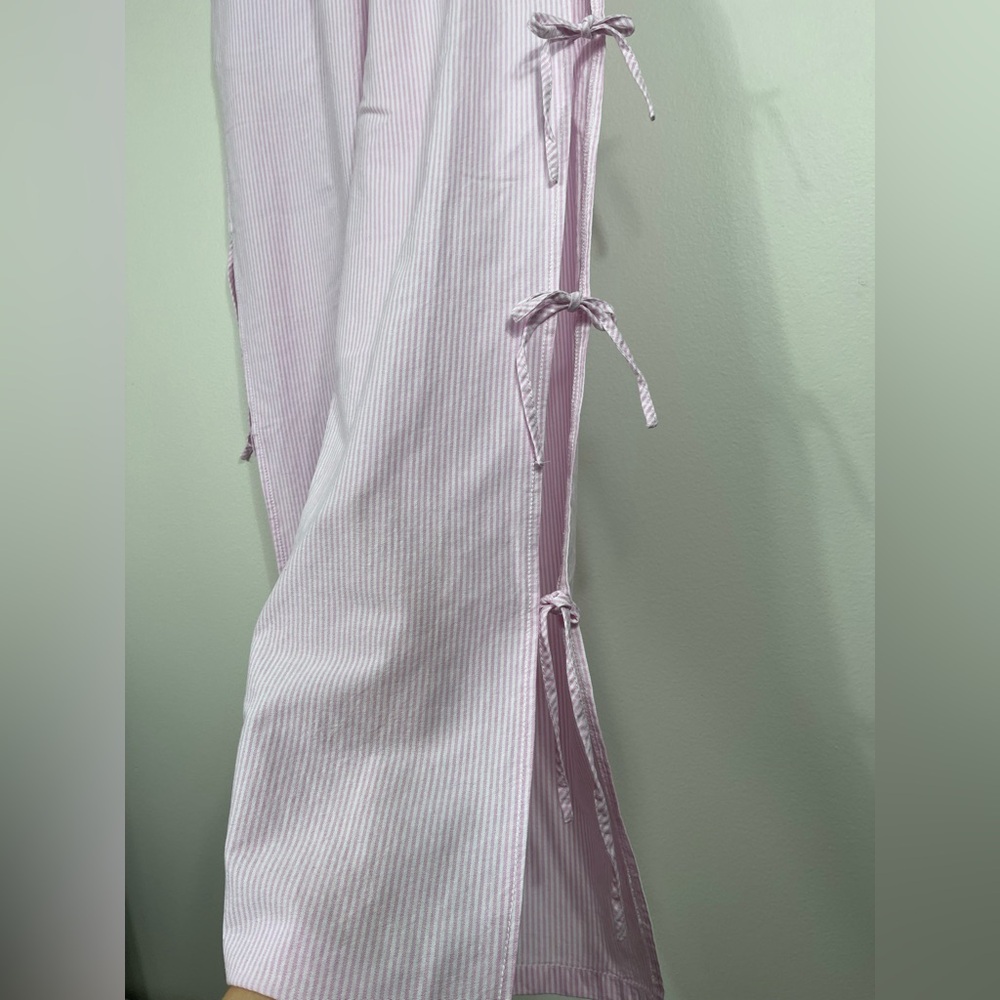 Pink Y2k Gingham Striped Elastic Waist Lace-Up Wide Leg Lounge Pants Plaid NWT - Picture 5 of 11